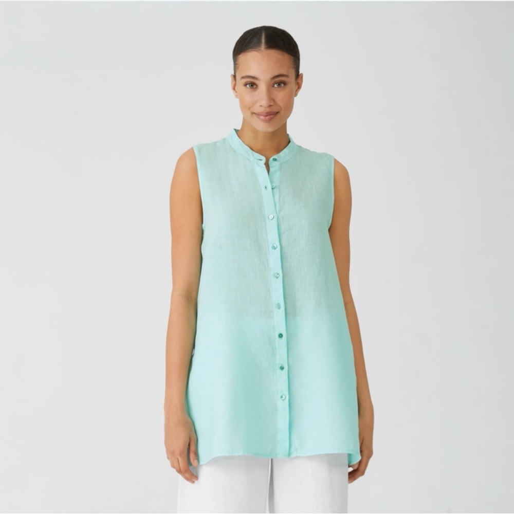 EILEEN FISHER Garment-Dyed Organic Handkerchief Linen Sleeveless Shirt